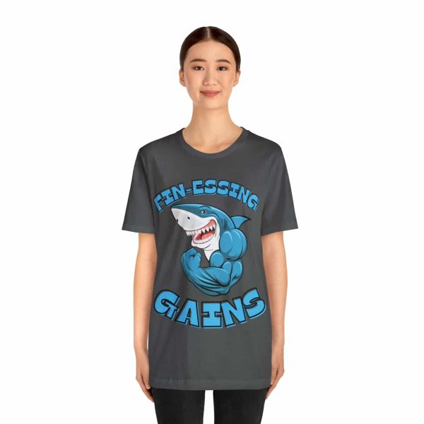 Funny Gym Shark Jersey Tee - Soft and Durable Workout Companion - Image 76