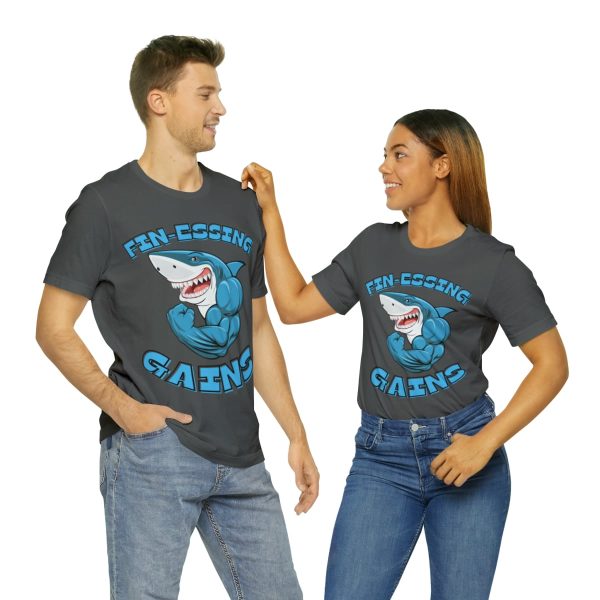 Funny Gym Shark Jersey Tee - Soft and Durable Workout Companion - Image 82