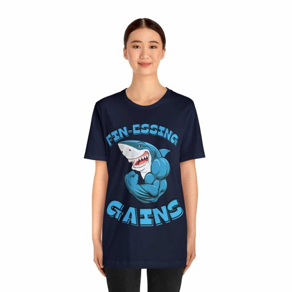 Funny Gym Shark Jersey Tee - Soft and Durable Workout Companion - Image 88