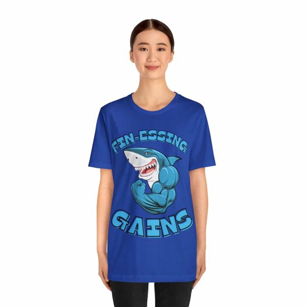 Funny Gym Shark Jersey Tee - Soft and Durable Workout Companion - Image 64