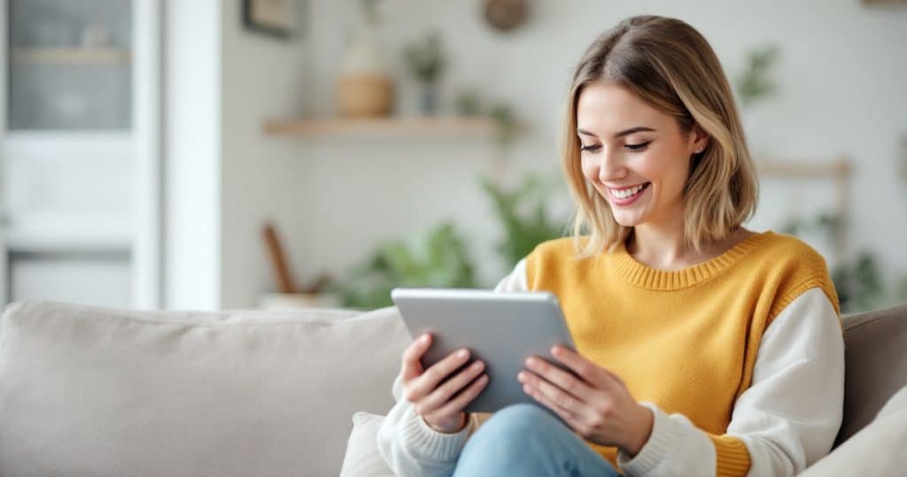 Woman enjoying the Metaverse on a tablet