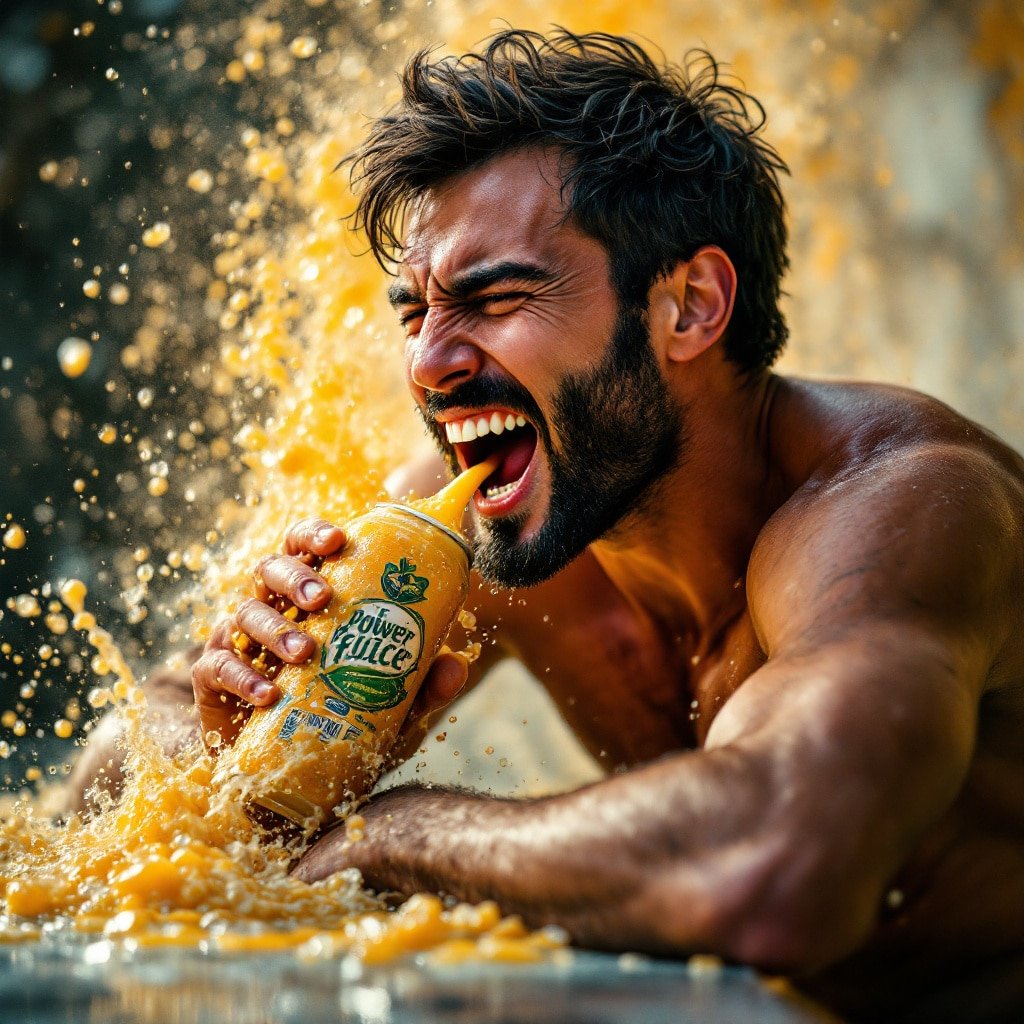 Man gulps his power juice.