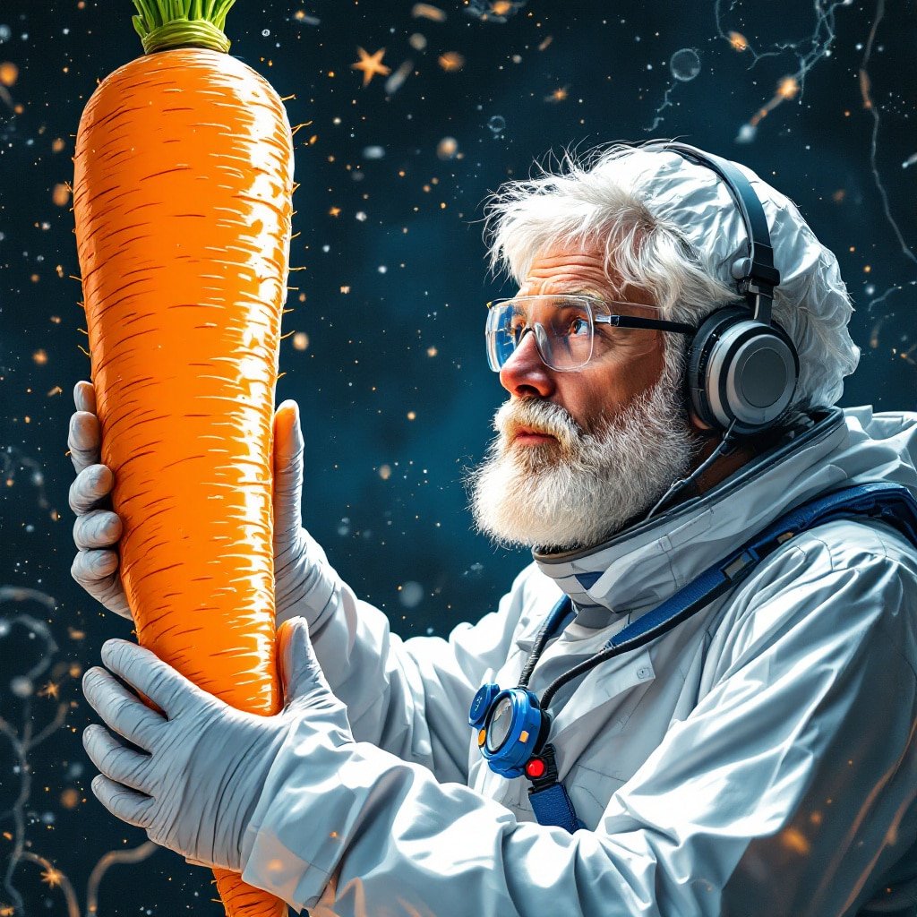 A scientist examines a massive carrot